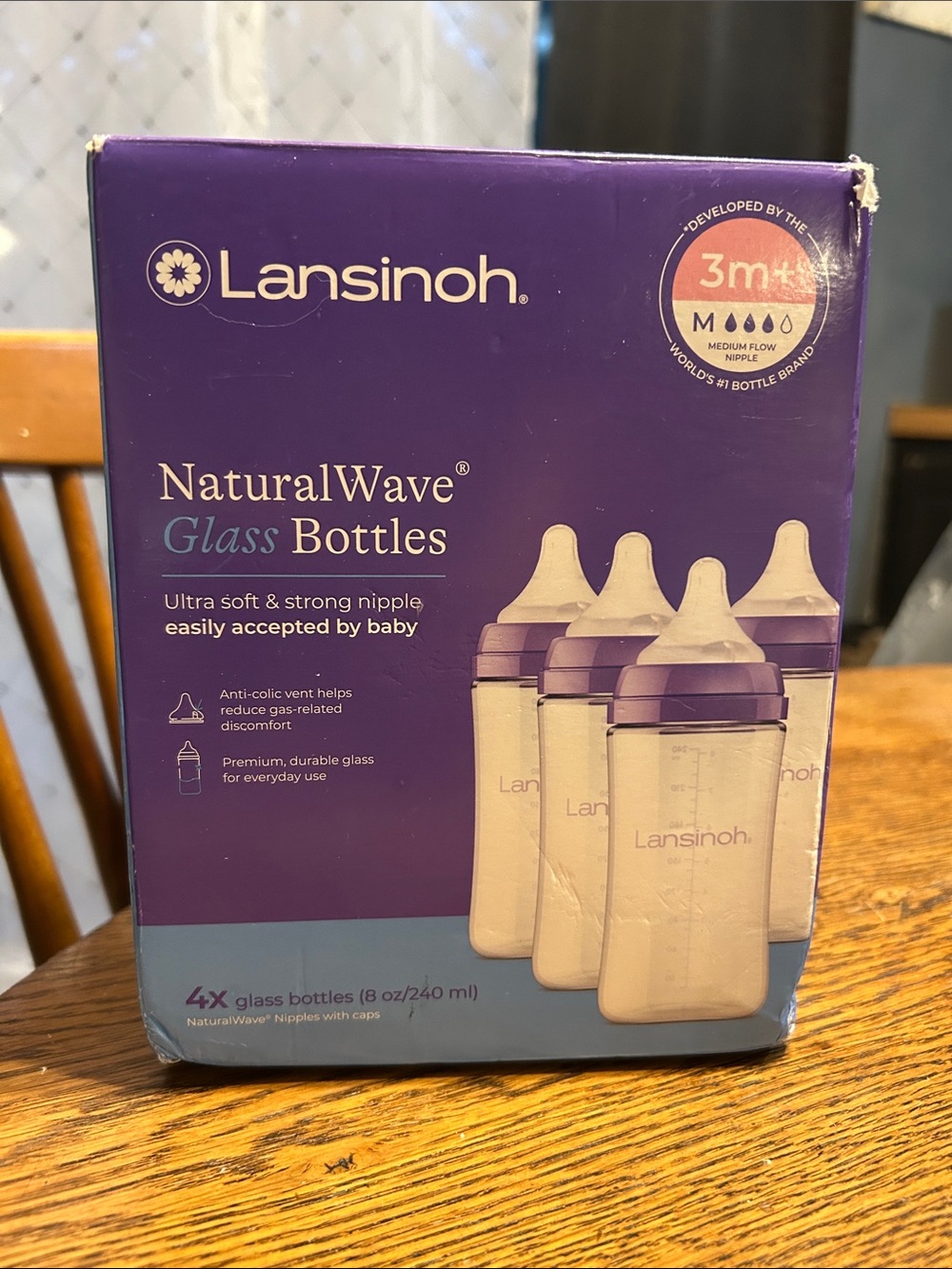 Lansinoh NaturalWave Glass Baby Bottles - Purple Accents